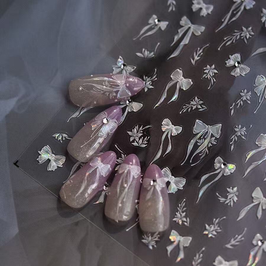 Кристаллическая алмазная ракушка, легкие белые банты для ногтей, наклейки с жемчугом, элегантные кисточки, длинные банты для ногтей
