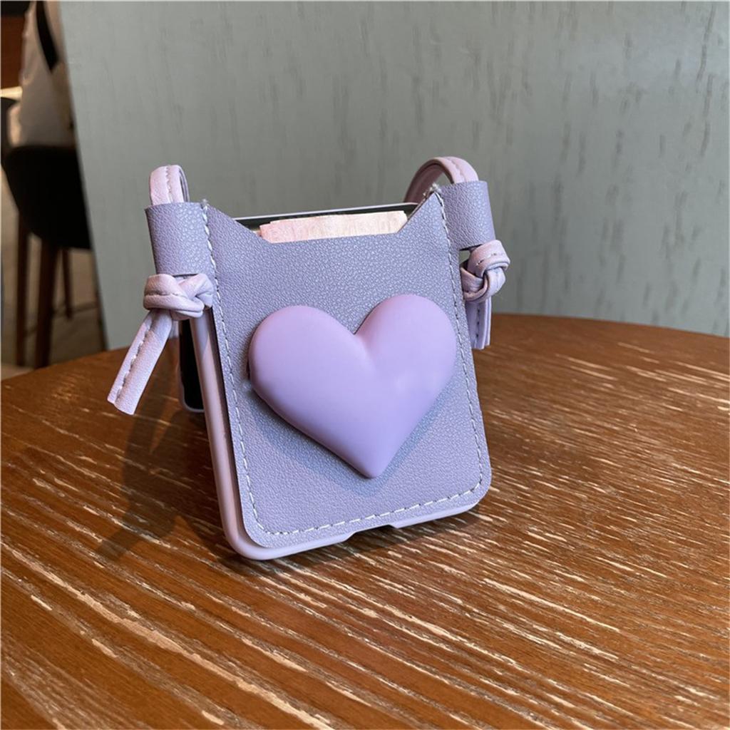 Fashion Korean Leather Crossbody Lanyard Card Wallet 3d Love Phone Case For Samsung Galaxy Z Flip Z Flip 3 5g Zflip 4 Cover Capa