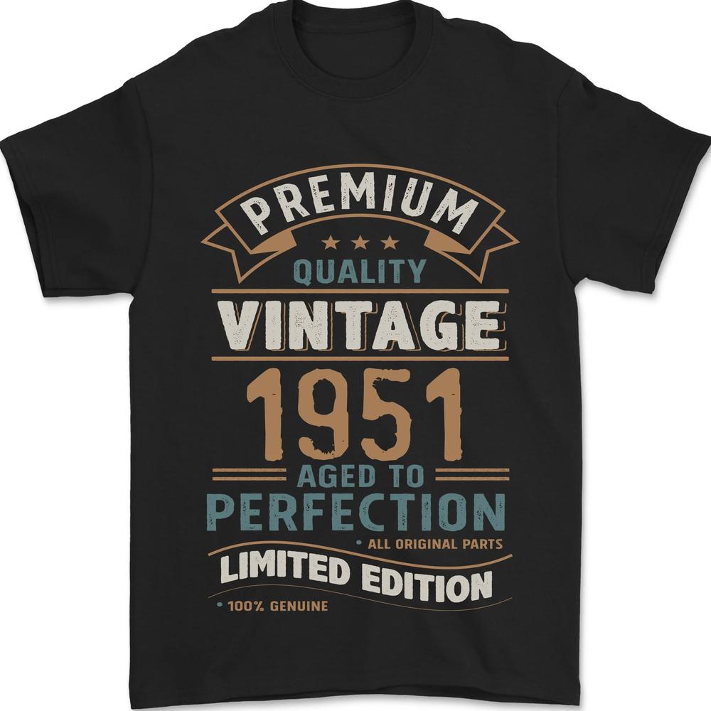 Премиум Винтажная Футболка 75-й День Рождения 1951 Unisex 100% Хлопок