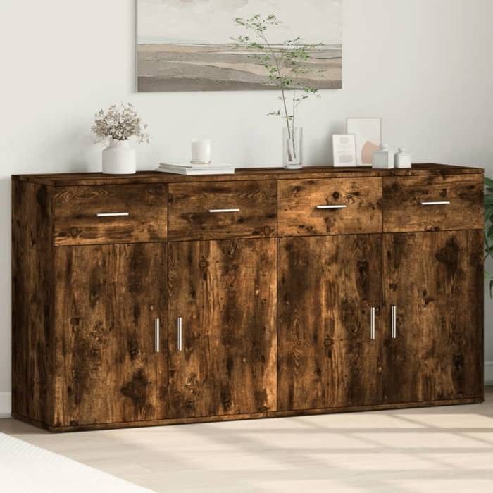 VidaXL Buffets 2 Pcs Smoked Oak 79x38x80 Cm Engineered Wood 3276620