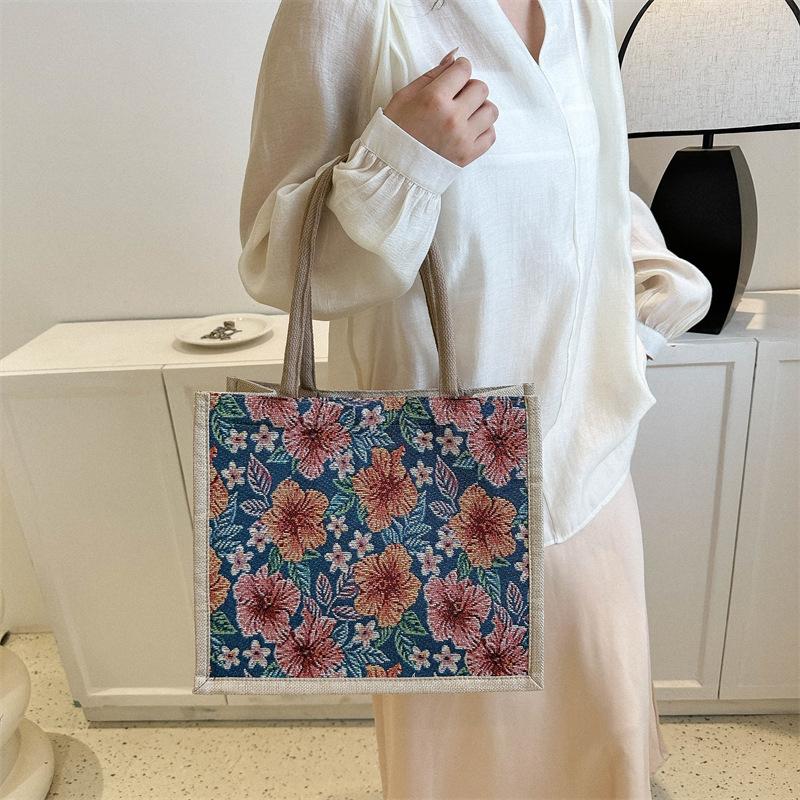 Большая емкость льняная сумка с цветочным принтом женская модная сумка через плечо большая сумка