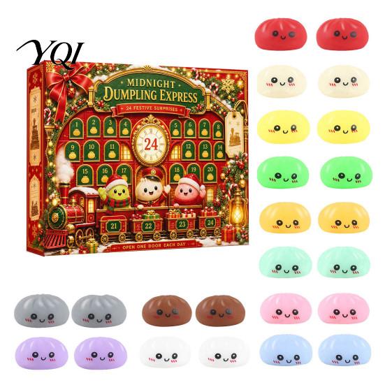 Christmas Dumpling Gift Box Cartoon Box, Xmas Advent Calendar with 24 Stress Countdown Relief Squeeze Toys, Days Steamed Bun Toy