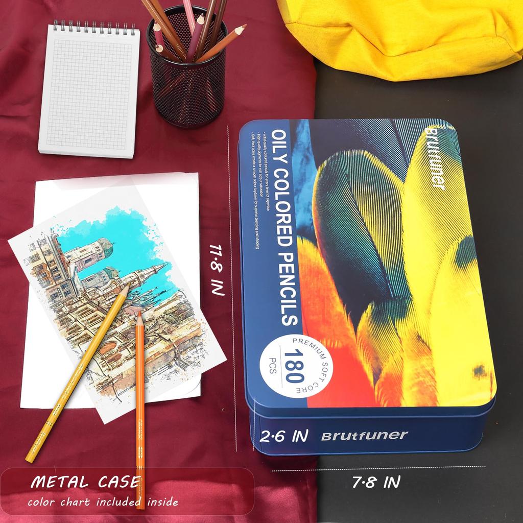 Colored Professional Colored Pencil Ideal for Coloring and for and Artists 180-Color Oil-Based Pencils, Soft-Core Set, Painting, Kids, Adults,