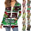 Women's Fashion Christmas Print Long-Sleeved Pocketed Slim-Fit Cardigan Coat