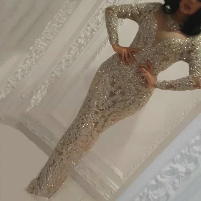 2025 Осень/Зима Европейское и Американское Вечернее Платье с V-образным вырезом и длинными рукавами