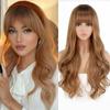 Женская мода Длинные волнистые синтетические парики с челкой Ombre Коричневые блондинки Парики из натуральных волос для женщин Термостойкий повседневный парик для косплея