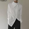 Plus Size Men Irregular Neck Long Sleeve Oblique Buttons Splits Casual Shirts