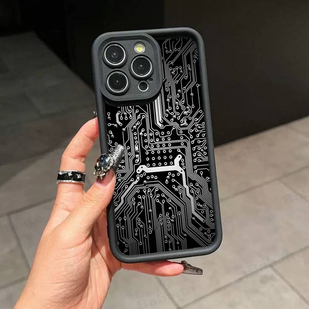 Чехол для телефона с рисунком печатной платы Для IPhone 17 16 15 13 11 12 14 Pro Max Plus Силиконовая Защитная Крышка