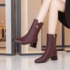 Fashion Autumn Winter High Heels Ladies Mid Calf Shoes Round Toe Leather Women's Half High Boots Trend 2025 Demi-season New In Footwear