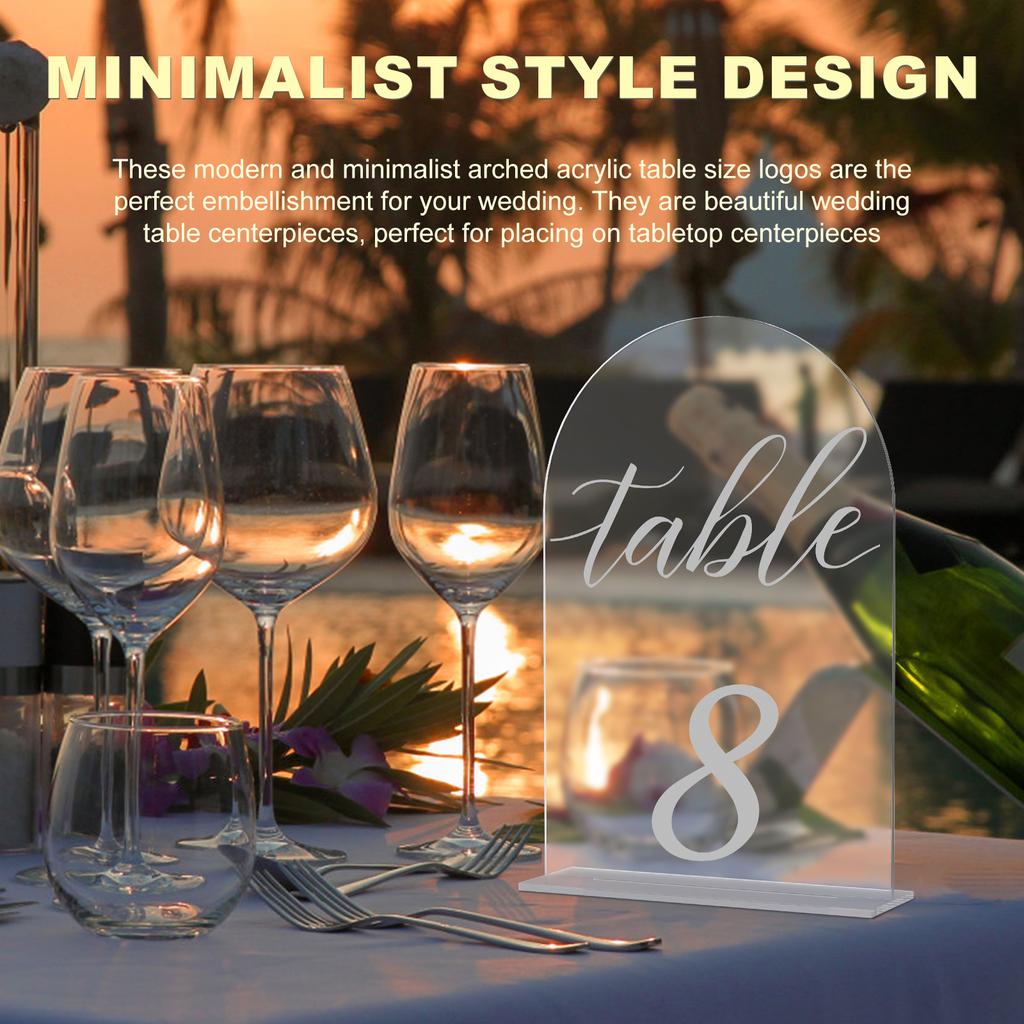 15 Pack Frosted Arched Table Numbers 1-15 with Stands Transparent Acrylic Table Signs for Wedding Reception Table Centerpiece