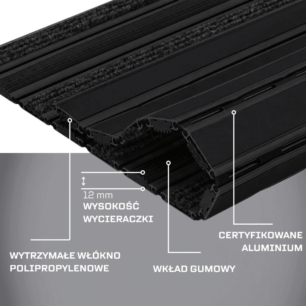 Polentex Premium Black Combi Junior Doormat 12 Rubber-Grips 80X50 Frame
