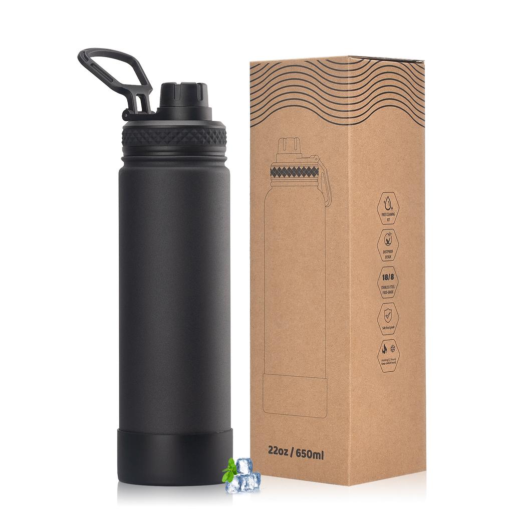 WATERSY Outdoor Sports Water Bottle Stainless Steel Vacuum Insulated 650ml Double Thermal Flask Coffee Mug for Hiking Gym Travel