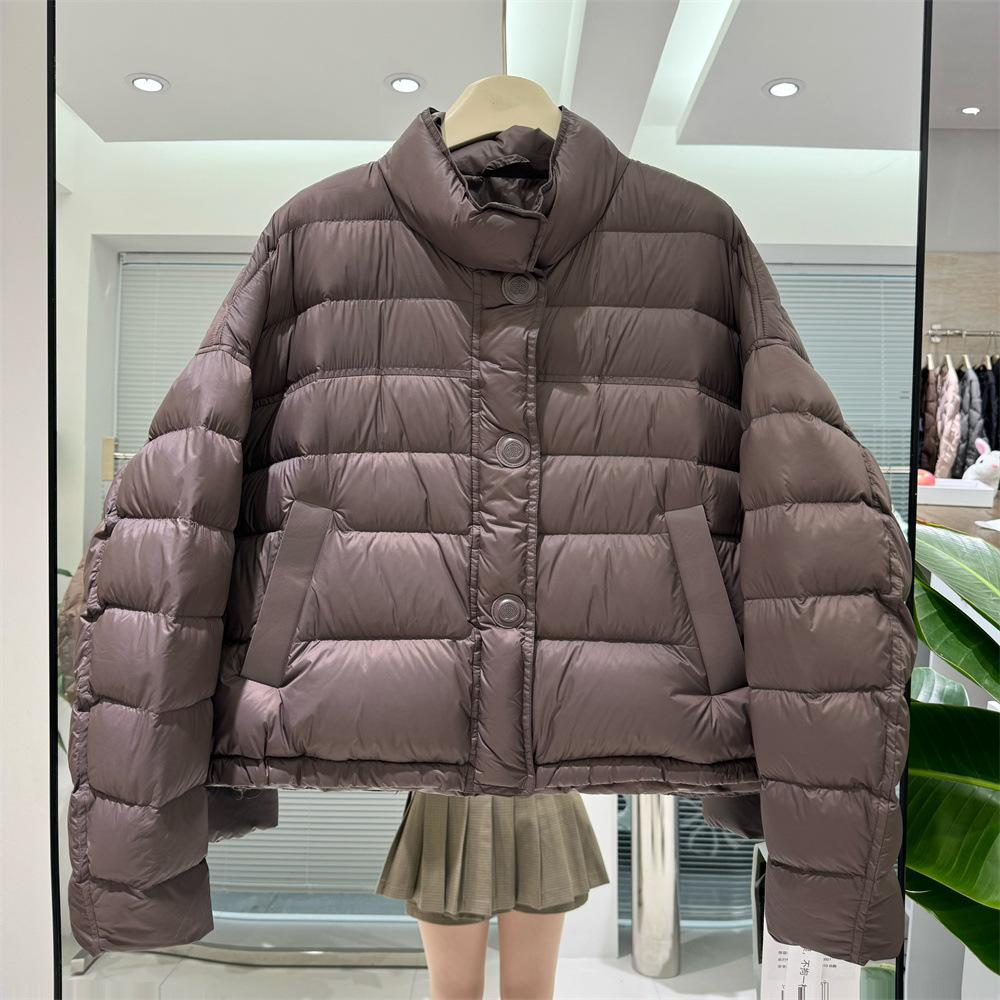 Тонкий и легкий однотонный пуховик с воротником-стойкой, женский, зимний, новый, модный, повседневный, свободный, теплый, белый, пуховик на утином пуху