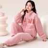 Women's Coral Fleece Pajamas Winter Fleece Lined Thickened Stand Collar Pajama Set Women's Flannel Warm Home Clothing Set