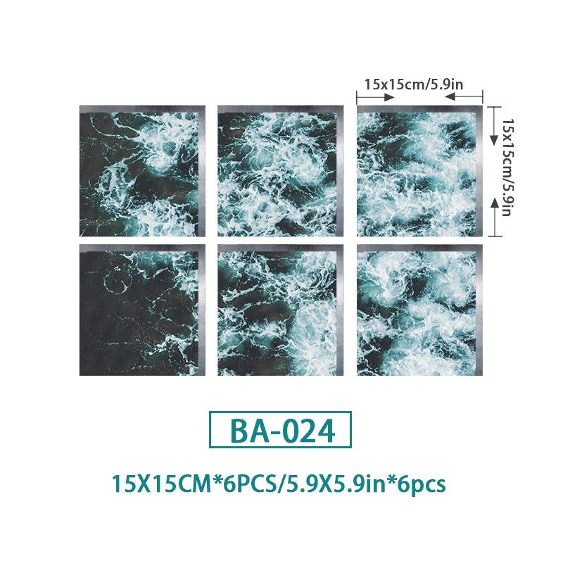 6PCS Ocean Wave Bathtub Sticker Non-slip Waterproof 3D Effect Self-adhesive Bathroom Decal PVC Removable Decorative Mural 15x15cm