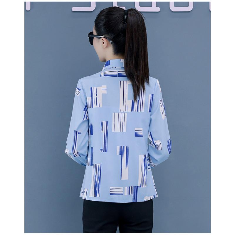 YYFS Женские модные повседневные весенне-осенние блузки и рубашки-поло с длинными рукавами и воротником-стойкой