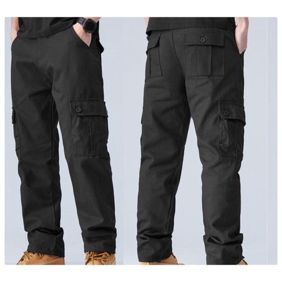 Мужские брюки-карго с несколькими карманами, прямые хлопковые брюки со средней талией, застежка-молния на пуговицы, свободные брюки для путешествий и школы