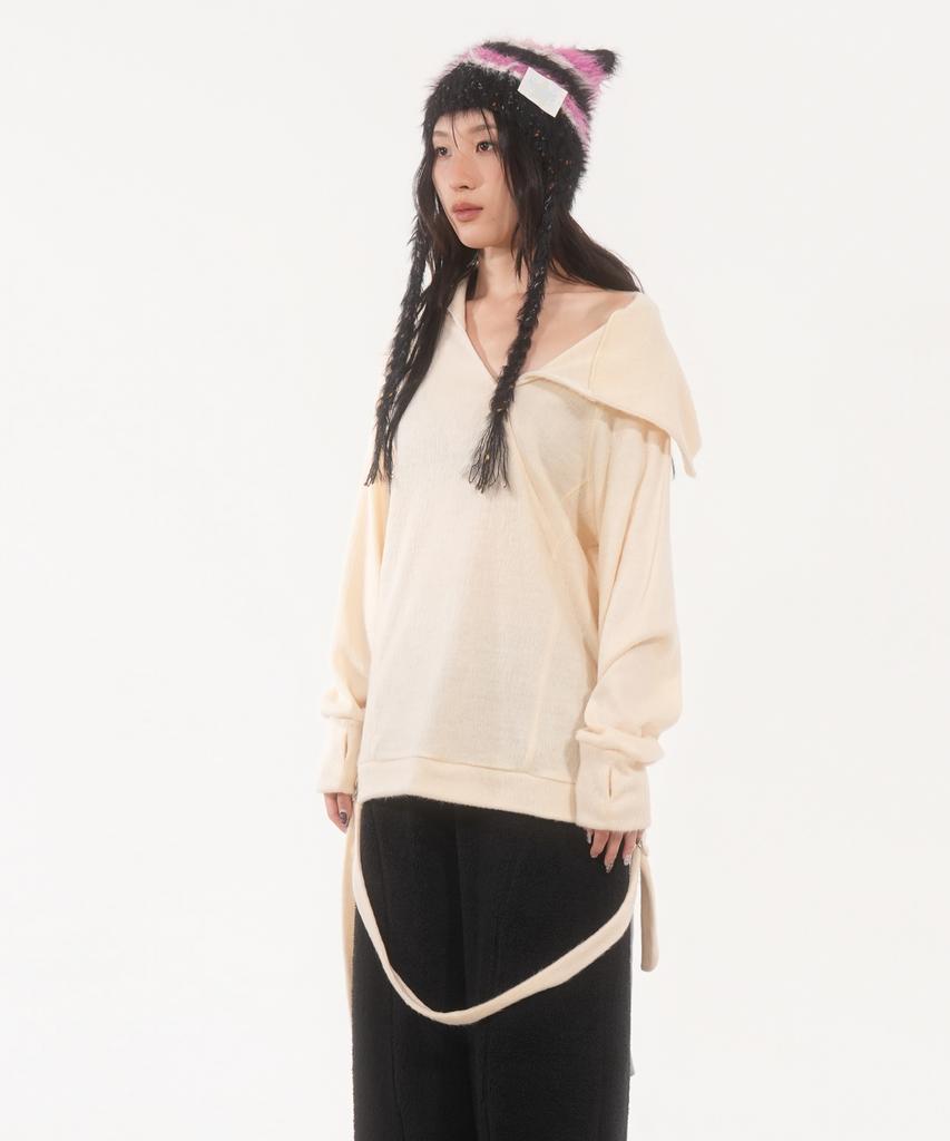 FANYOUNG Hairy Zip Slit Pullover Ivory
