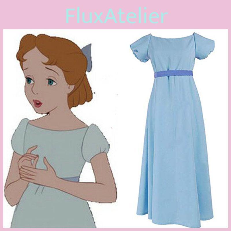 Очаровательное сказочное платье Питера Пэна и Венди Дарлинг синего цвета с бантом и головным убором