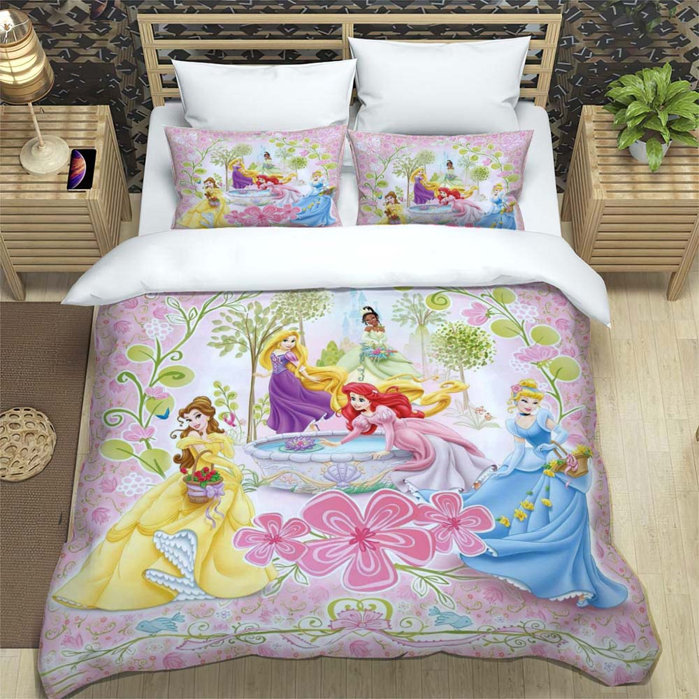 Princess series duvet cover set, 3D children's bedding three-piece set, includes 1 duvet cover and 2 pillowcases, extra large si
