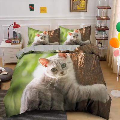 Комплект постельного белья с милым котом, 3D-набор пододеяльников, односпальный, двуспальный, односпальный, полный размер, подростковое, взрослое постельное белье, мягкое постельное белье из полиэстера для ребенка