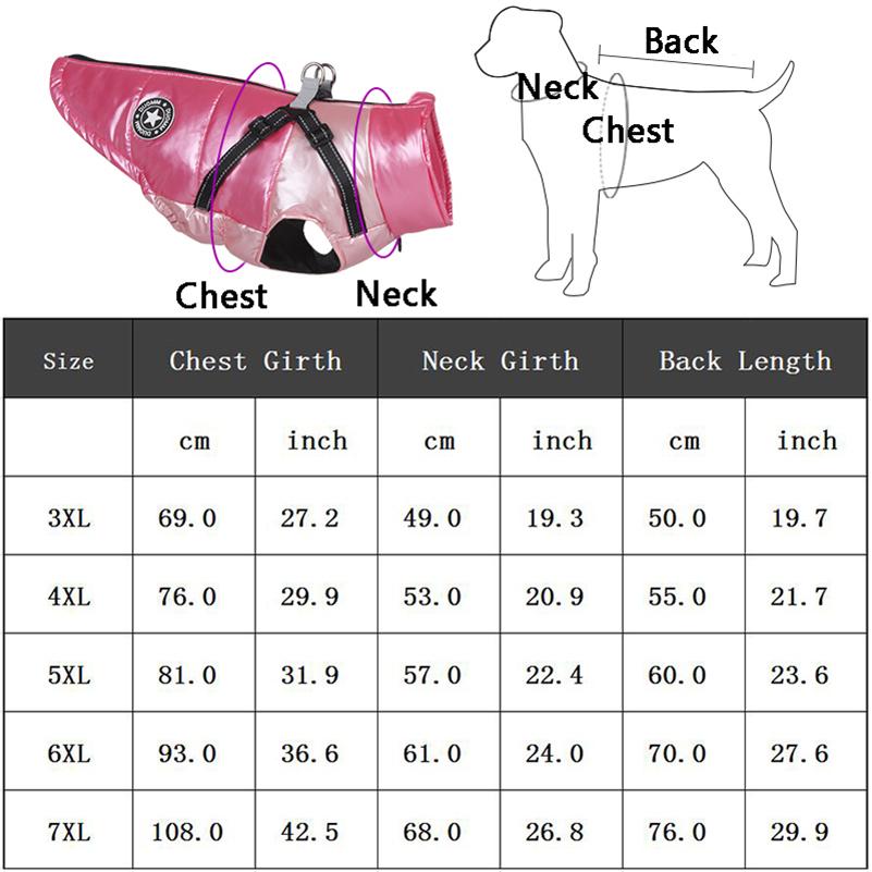 Одежда для больших собак, зимняя теплая куртка для собак со светоотражающим поводком, наряд для щенка, водонепроницаемый мопс, французский бульдог, лабрадор