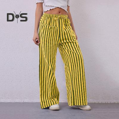 Женские брюки с завязками на резинке и широкими штанинами, контрастные цветные полосатые принты, низкая талия, повседневные пляжные брюки для отпуска