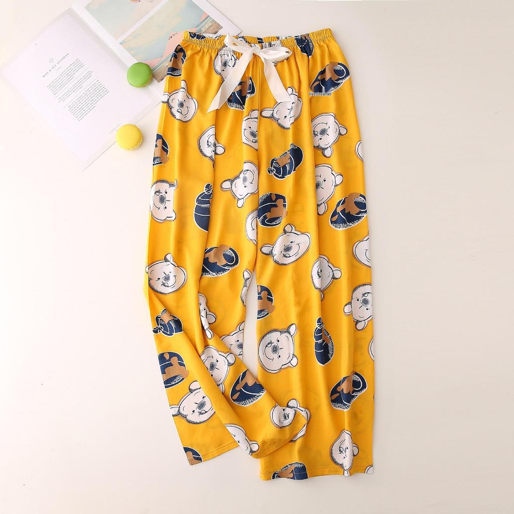 Женские летние пижамные брюки с цветочным принтом из хлопка и шелка - Большой размер, Тонкие, Свободные, Широкие штанины, Подходят для беременных