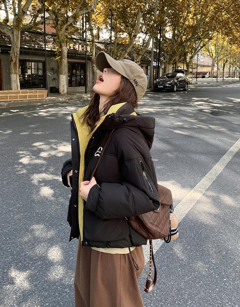 Женская короткая теплая зимняя куртка с капюшоном