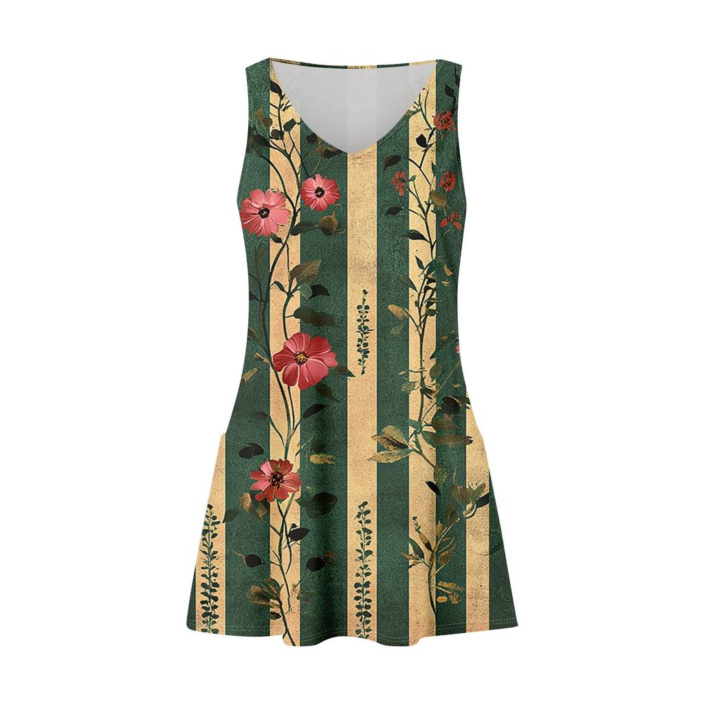 Women's Casual Sundress With Pockets Summer Boho Beach Dress Floral Blouses For Women T-Shirts Dress V Neck Loose Tank Dresses