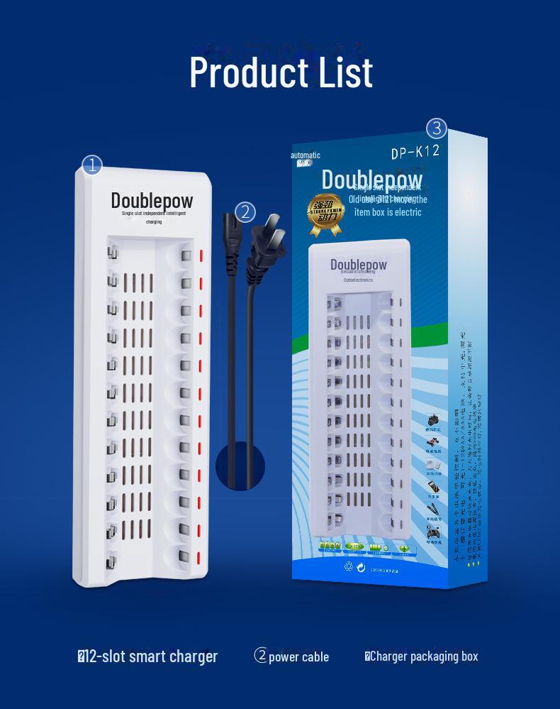 Улучшенное интеллектуальное зарядное устройство 5-го поколения с 12 слотами для NiMH/NiCd AA/AAA KTV-аккумуляторов 7-го поколения