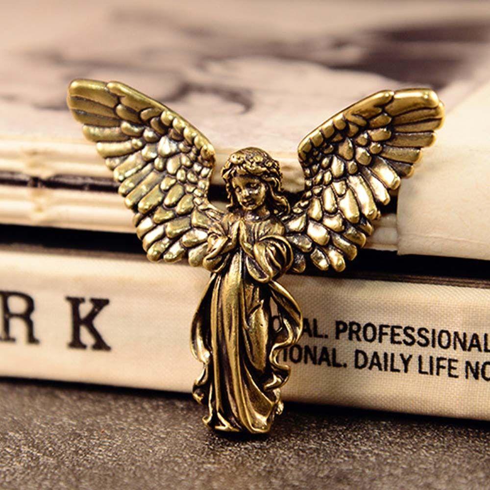 Vintage Brass Angel Cupid Statue Cute Guardian Angel Figurines  Home Desk Decor