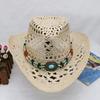 Hat with Decorative Bands Hollow Ultralight Breathable Design Cowgirl Woven Sun