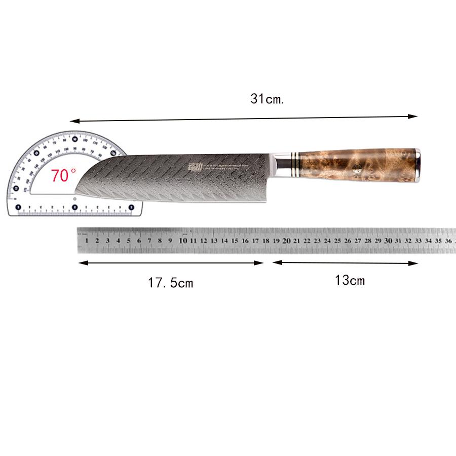 FINGKING 6.9 Inch Santoku Knife 67-layers Damascus Steel Blade Sapele Wood Handle Slicing Vegetables Cleaver Meat Kitchen Knives