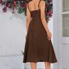 Women Dress Long Spaghetti Strap Square Sleeveless Dress Flowy A-Line Slit