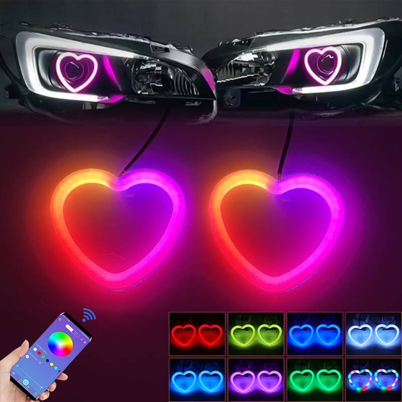 RGB с управлением через приложение Светодиодные Ангельские Глаза в форме Сердца SRGB Динамические Кольца Halo Поворотники Свет Bluetooth Фара
