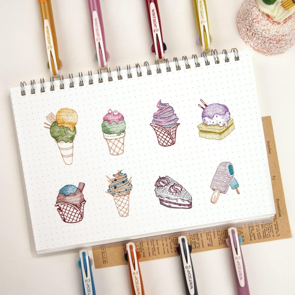 Writech Разноцветные гелевые ручки с тонким стержнем, ассорти, без ручек, ручки 2-в-1, 8 штук, ручки 0,5 мм, чернила, для ведения дневника, письма, заметок, эскизов, не протекают,