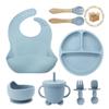 3/6/8 шт. Детская силиконовая посуда Детские столовые приборы Слюнявчик Поильник Тарелка с присоской Набор для кормления