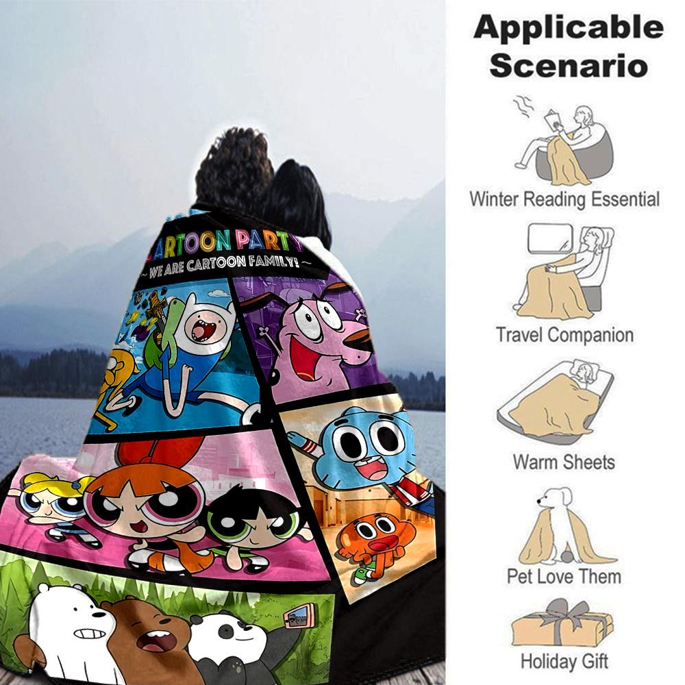 Cartoon Party Compilation Flannel Blanket Super Soft Warm Cozy Blanket For Sofa Bed Office Travel Allseason Home Decor Gift