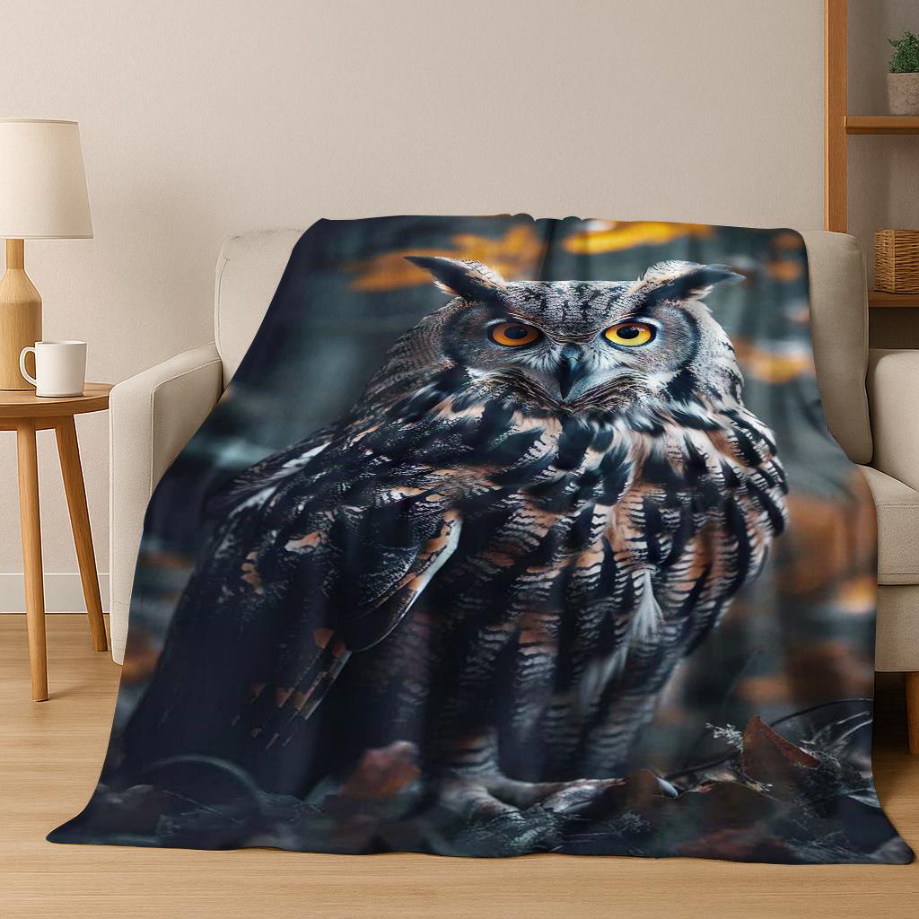 3D Cartoon Cute Owl Animals Flower Flannel Blanket Soft Warm Blanket for Bedroom Room Living Room Bed Travel Camping Picnic Gift