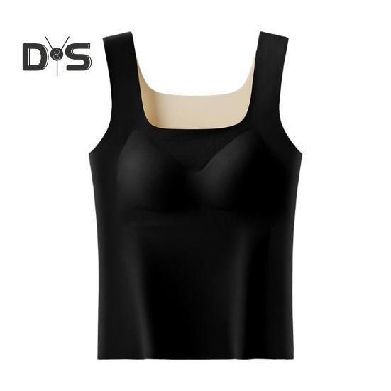 Winter Women Thermal Vest with Chest Pads Seamless Velvet Fast Temperature Lock Heating Square Neck Slim Fit Elastic Sleeveless Inner Wear Bottoming