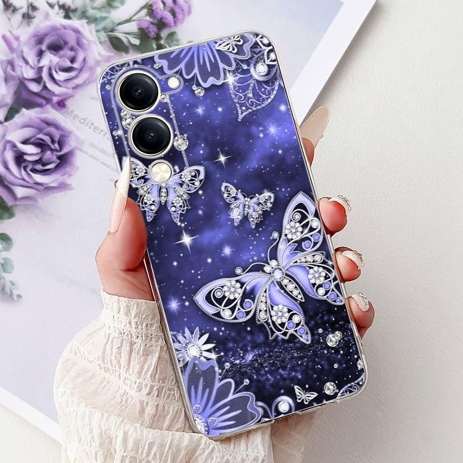 Для Vivo Y29s Y29 4G 5G / Vivo Y04 4G Задняя крышка Девчачий Модный Цветок Бабочка Рисунок Чехол Мягкий ТПУ Прозрачный Тонкий Силиконовый Чехол