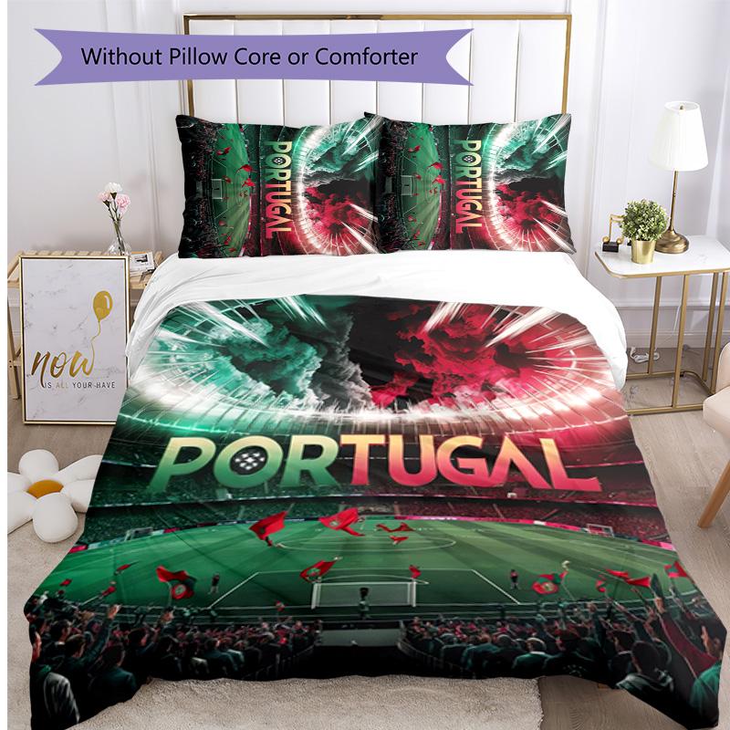 Portugal national football team Pattern Printed 3PCS Bedding Set Soft Skin-Friendly Washable Duvet Cover & Pillowcases Set All Season Bedroom