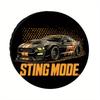 STING MODE" Black & Orange Racing Tire Cover - High-Performance Sports Car Design With Aggressive Exhaust & Spoiler, Fit For All