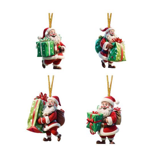 Рождественское украшение Дед Мороз 2D Акриловый мультяшный Санта с подарочной коробкой Украшение на рождественскую елку для рождественской елки Праздничный домашний декор