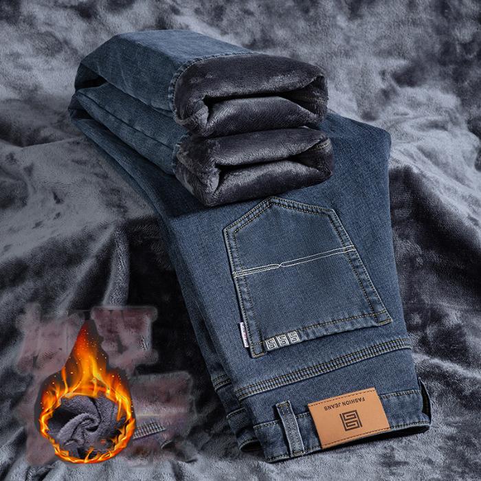 2024 Новые осенне-зимние мужские плюшевые/обычные джинсы свободные прямые большие размеры высококачественные деловые повседневные длинные брюки