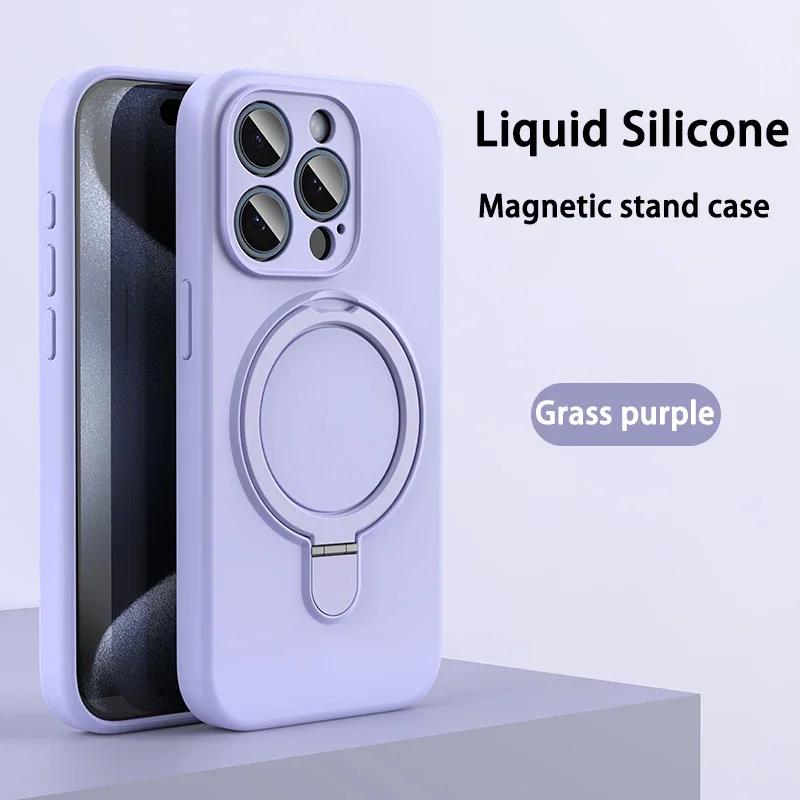 Чехол-подставка из жидкого силикона с магнитом для For Iphone 16 14 Plus 13 1 Pro Max 12 Для беспроводной зарядки Невидимый держатель Чехол