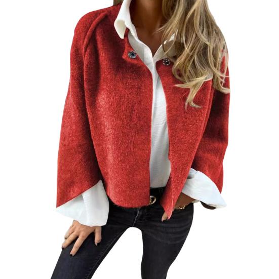 Winter Women Jacket Round Neck Thick Fleece Open Stitch Short Type Cardigan Long