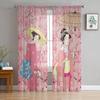 Japanese Cherry Blossom Moon Minimalist Sheer Curtains For Living Room Bedroom Kitchen Tulle Curtain For Windows Voile Drapes