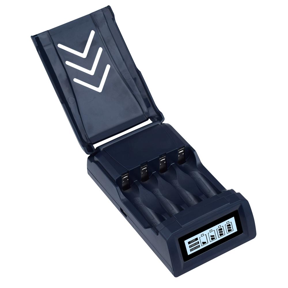 Зарядное устройство с 4 слотами для интеллектуальной быстрой зарядки с ЖК-дисплеем для 1,2 В NiMH NiCd 1,5 В литий-ионных аккумуляторов AAA/AA USB C Micro Jack